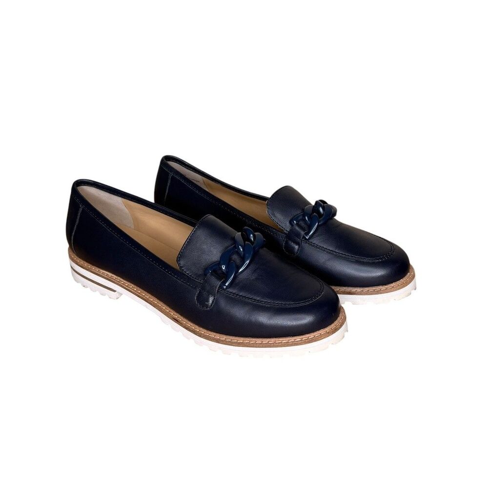 Talbots Laura Chain Nappa Loafers Women's 8 Navy Blue Leather Slip On Preppy